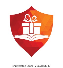 Book gift logo design vector. Present and market symbol or icon. library and surprise logotype design template.