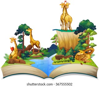 Book of giraffes living by the river illustration