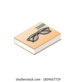 Concepto de libro y gafas. Isometric Vector ilustración. Libro cerrado sobre fondo blanco.