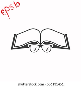 Book with glasses grey icon.