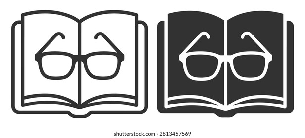 book with glasses icon set, education symbol, knowledge and reading concept on transparent background