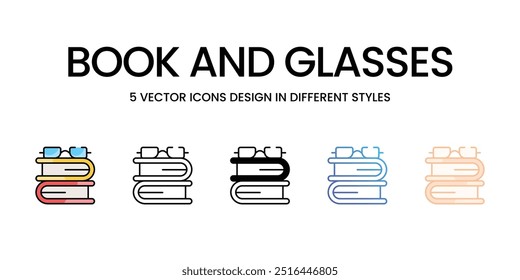 Conjunto de iconos de libro y gafas de cinco estilos diferentes ilustración de stock de Vector