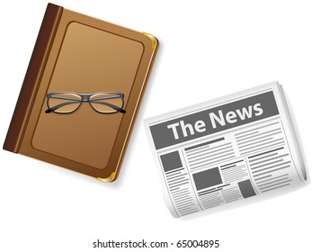 book with glasses and newspaper vector illustration