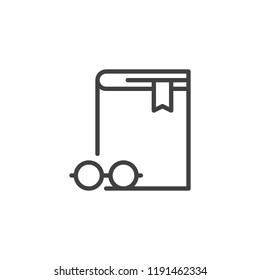 Book and glasses outline icon. linear style sign for mobile concept and web design. Reading simple line vector icon. Symbol, logo illustration. Pixel perfect vector graphics