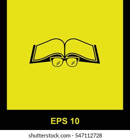 Book with glasses vector black icon. Isolated illustration. Business picture.