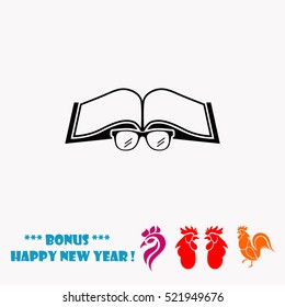 Book with glasses vector icon