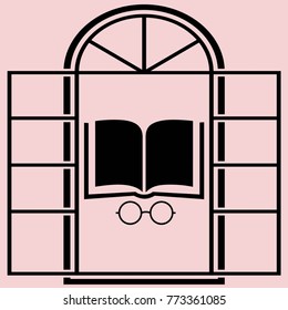 book with glasses vector icon