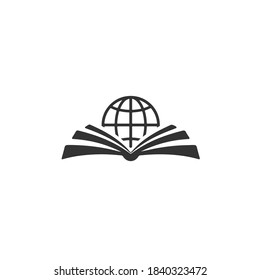 book and globe icon. Education vector logo. Black and white logo.