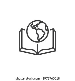 Book and globe line icon. linear style sign for mobile concept and web design. Earth planet book outline vector icon. Symbol, logo illustration. Vector graphics