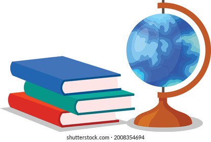 Book and globe vector art and illustration