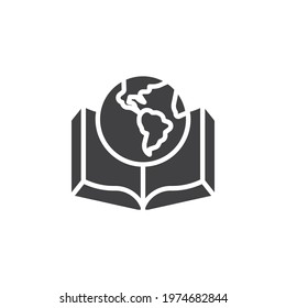 Book and globe vector icon. filled flat sign for mobile concept and web design. Earth planet book glyph icon. Symbol, logo illustration. Vector graphics