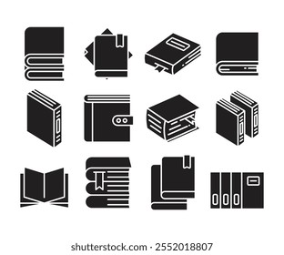 Conjunto de iconos de glifo de libro Ilustración vectorial