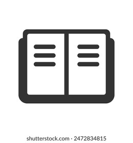 Symbol für die Vektorgrafik der Buchglyphen auf weißem Hintergrund. Buchsymbol für Vektorgrafik von Webs, Mobilgeräten und Benutzeroberflächen