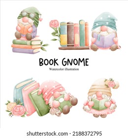 book gnome, library gnome vector illustration