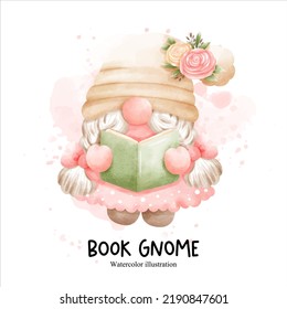 book gnome, library gnome vector illustration