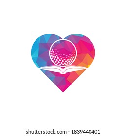 Vector de diseño del logo del concepto de forma del corazón del golf. Elemento de diseño del logotipo del icono del libro de golf