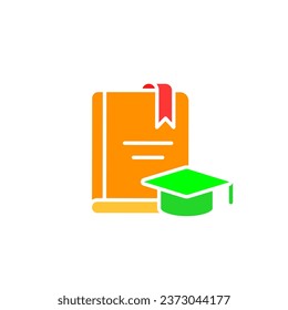 Book with graduate cap line icon. Studying, reading, school, university, self-education. Vector color icon on a white background for business and advertising.