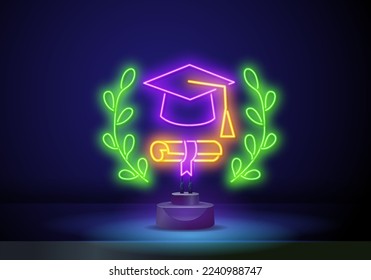 Book and graduate cap neon icon. Simple thin line, outline vector of school icons for ui and ux