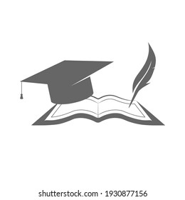 book with a graduate cap and a pen. Vector illustration for a graduate's logo, emblem, or sticker. Simple Style