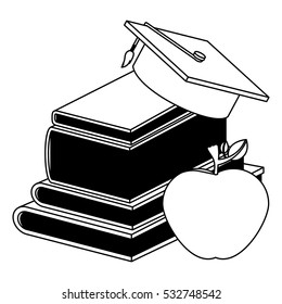 Book graduation cap and apple design