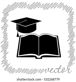 Book and graduation cap  black   vector icon