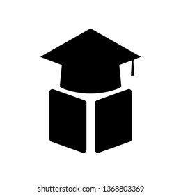 Book with graduation cap - education icon, academic university hat isolated on white background. vector illustration