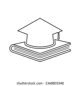 Book with graduation cap - education line icon, academic university hat isolated on white background. vector illustration