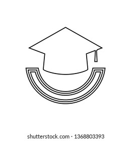 Book with graduation cap - education line icon, academic university hat isolated on white background. vector illustration