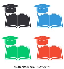 Book and graduation cap icon - colored vector  set