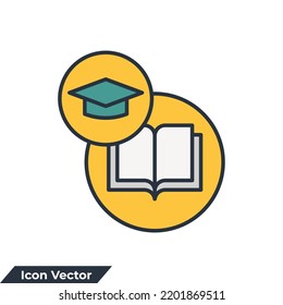 Libro con la ilustración vectorial del icono del tapón de graduación. plantilla de símbolo universitario académico para colección de diseño gráfico y web