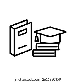 Book and graduation cap. Learning resources for university degree. Pixel perfect, editable stroke vector icon