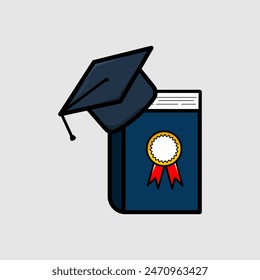 Book and graduation cap on white background