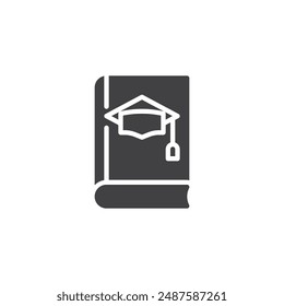 Book with a graduation cap vector icon. filled flat sign for mobile concept and web design. Employee Training glyph icon. Education symbol, logo illustration. Vector graphics