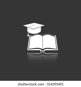 book and graduation cap vector icon with mirror reflection