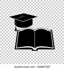 book and graduation cap vector icon - black illustration