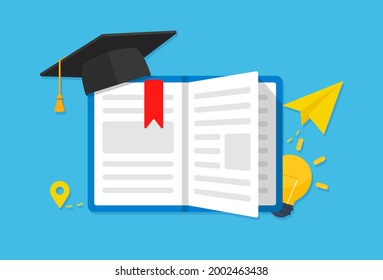 Book and graduation cap. Vector illustration