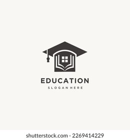 Book and Graduation Education House logo design icon template