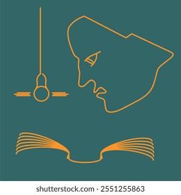 Book graphics a man reading under a lamp library