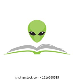 book and green alien head, vector