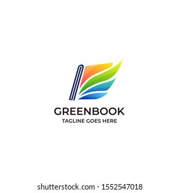 Book Green Educational Design Illustrations Vector Template. Open book in a shape of growing Leaf Overlap. Internet network online school icon. Virtual courses branding identity