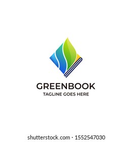 Book Green Educational Design Illustrations Vector Template. Open book in a shape of growing Leaf Overlap. Internet network online school icon. Virtual courses branding identity