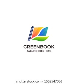 Book Green Educational Design Illustrations Vector Template. Open book in a shape of growing Leaf Overlap. Internet network online school icon. Virtual courses branding identity