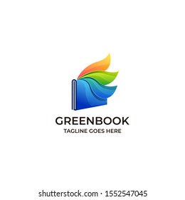 Book Green Educational Design Illustrations Vector Template. Open book in a shape of growing Leaf Overlap. Internet network online school icon. Virtual courses branding identity