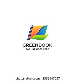 Book Green Educational Design Illustrations Vector Template. Open book in a shape of growing Leaf Overlap. Internet network online school icon. Virtual courses branding identity