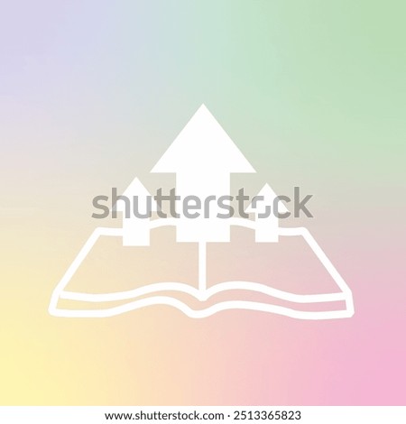 Book of Growth A minimalist illustration of a book with three arrows pointing upwards, symbolizing knowledge, learning, and personal growth on a vibrant gradient background.  