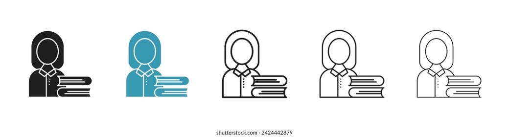 Juego de iconos vectoriales de Book Guardian. Símbolo vectorial de figura de supervisor de biblioteca para diseño de IU.