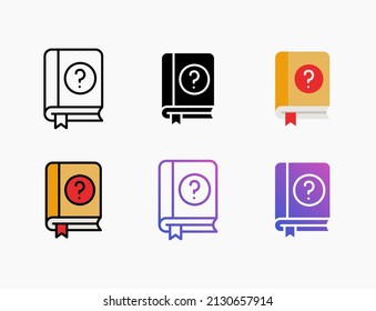 icono de la guía de libro faq conjunto con línea, contorno, plano, relleno, glifo, color, gradiente. Actrazo editable y píxel perfecto. Se puede usar para productos digitales, presentación, diseño de impresión y más.