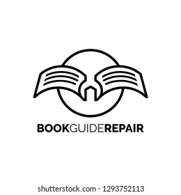 book guide repair logo design inspiration, Design element for logo, poster, card, banner, emblem, t shirt. Vector illustration