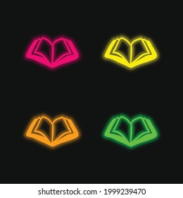Book Hand Drawn Opened Tool four color glowing neon vector icon