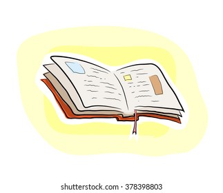 Book, a hand drawn vector illustration of a book spread wide open, isolated on a simple yet charming background (editable, of course).